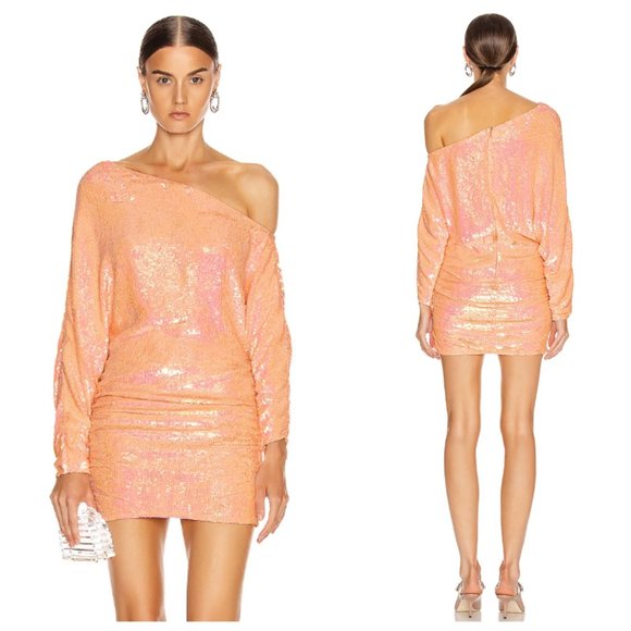 Retrofete Yasmin Grapefruit Sequin Off Shoulder Long Sleeve...